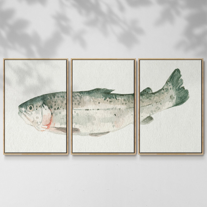 Fresh Catch IV - 3 pièces, reproduction encadrée sur toile, H 40 po x l 78 po x P 2 po, Encadré naturel