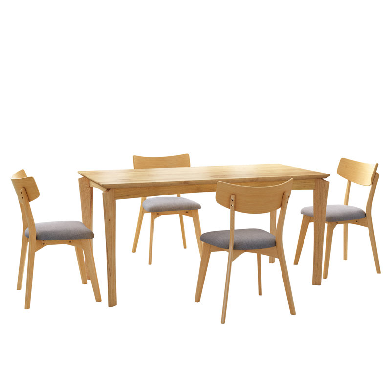 Henlin 5-Piece Rubberwood Dining Table Set With Upholstered Chairs, Dark Gray