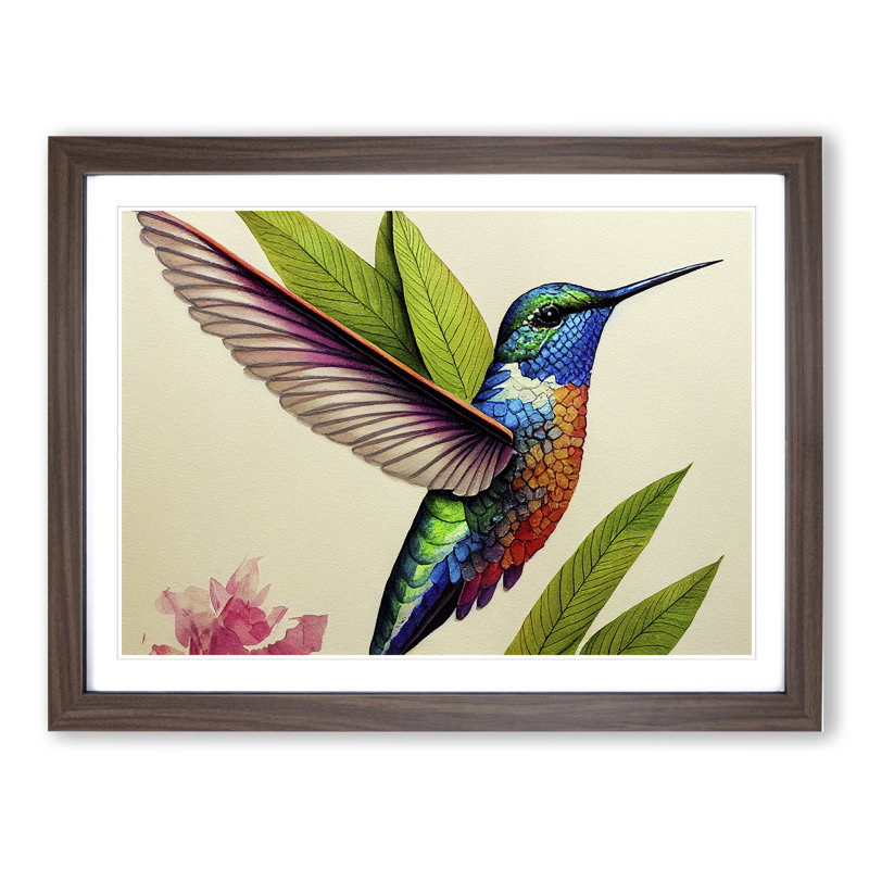 Hummingbird Vol.2 - Single Picture Frame Print, 46cm H x 64cm W x 2cm D, Walnut