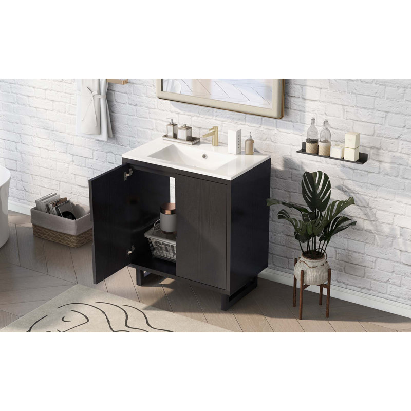 Meuble-lavabo de salle de bain avec lavabo et 2 portes, Noir