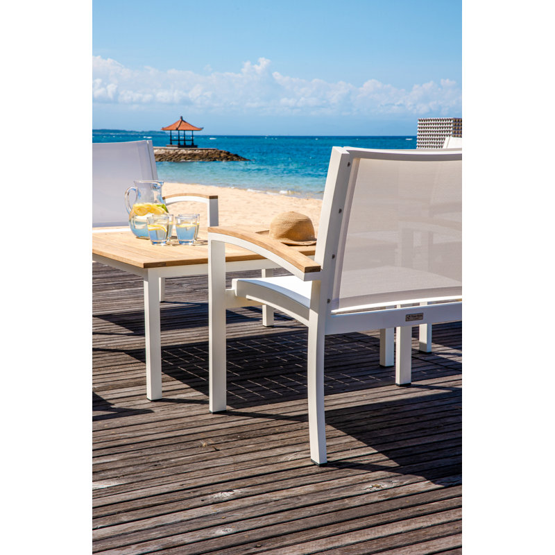 Tribeca Aluminum Teak Sling Stacking Lounge Chair, White/Brown