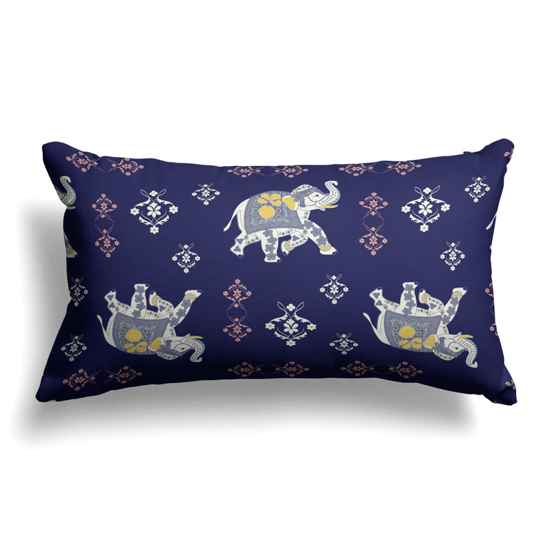 MughalElephant  Rectangular Throw Pillow, Blue/White