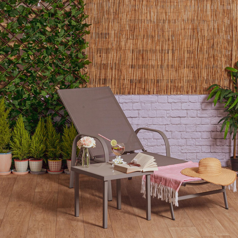 Harbour Housewares - Sussex Sun Lounger and Side Table - Adjustable Reclining Outdoor Patio Furniture, Grey