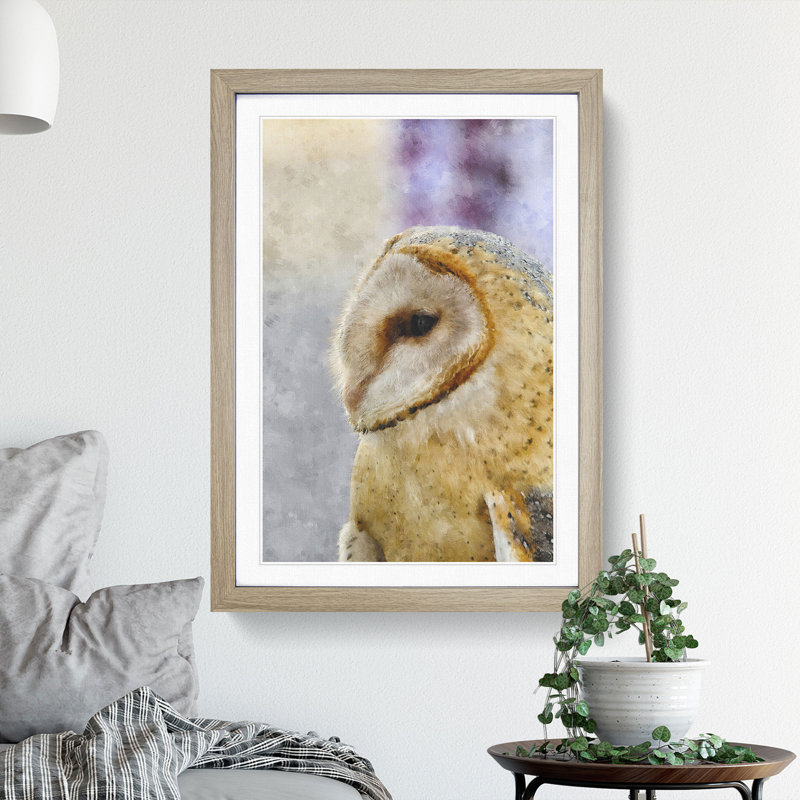 Barn Owl Vol.5 - Picture Frame Painting, 65cm H x 48cm W x 2cm D, Oak Framed