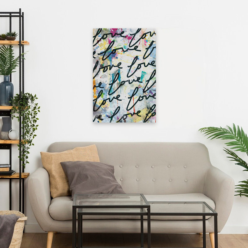 Lots Of Love I - art abstrait graffiti noir aqua, H 24 po x l 16 po