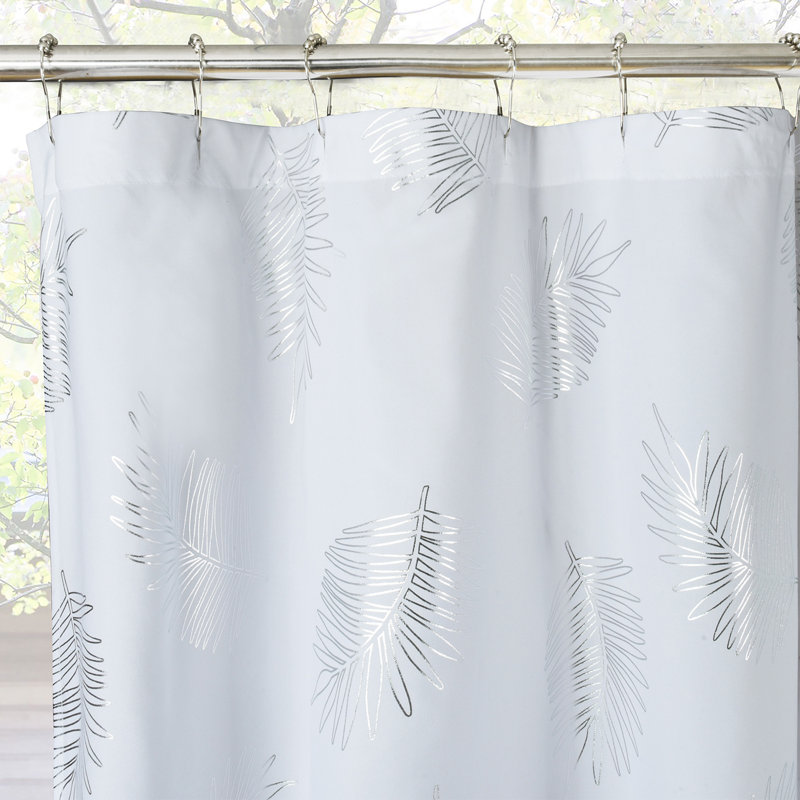Glitter Tropical Monstera Metallic Printed Shower Curtains for Bathroom, White
