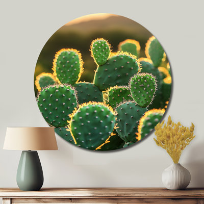 Marié - reproduction d'art traditionnelle verte en métal, décoration murale ronde en métal Cactus