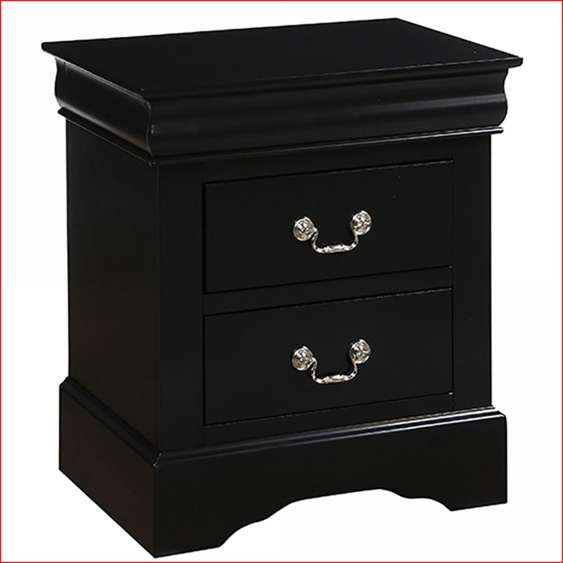 Table de chevet noire à 2 tiroirs - Rangement de chambre à coucher moderne avec glissières lisses