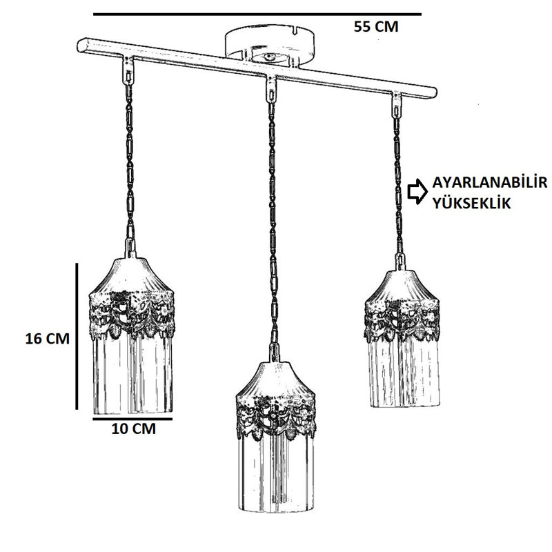 Luminaire suspendu pour îlot de cuisine 3 lumières Lanai