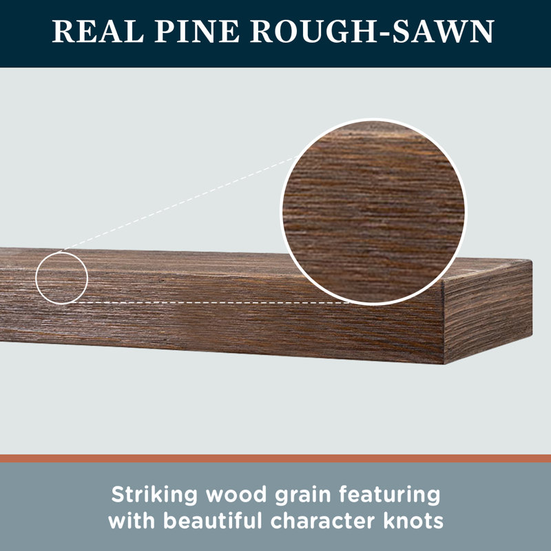 Modern Ember Vara Wood Mantel Shelf - 3 Inch Height - Variations in Grain and Natural Distressing, 48", Rustic Provincial