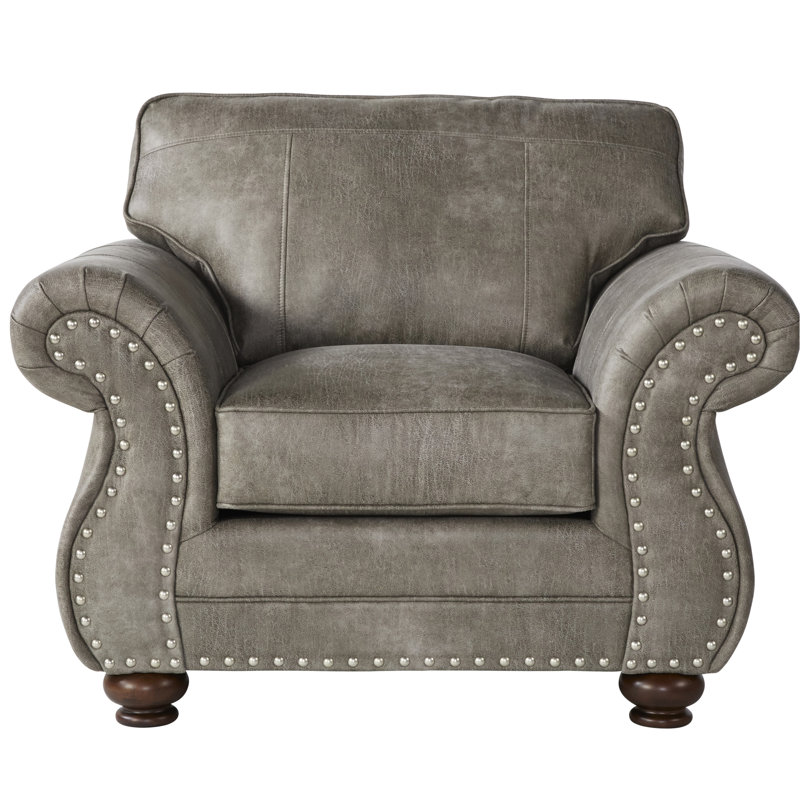 Fauteuil à têtes de clou rembourrées en similicuir avec coussins confortables, gris Haut trait distinctif
