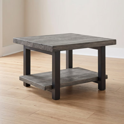 Pomona 27" Square Solid Wood Coffee Table with Metal Legs, Slate Gray