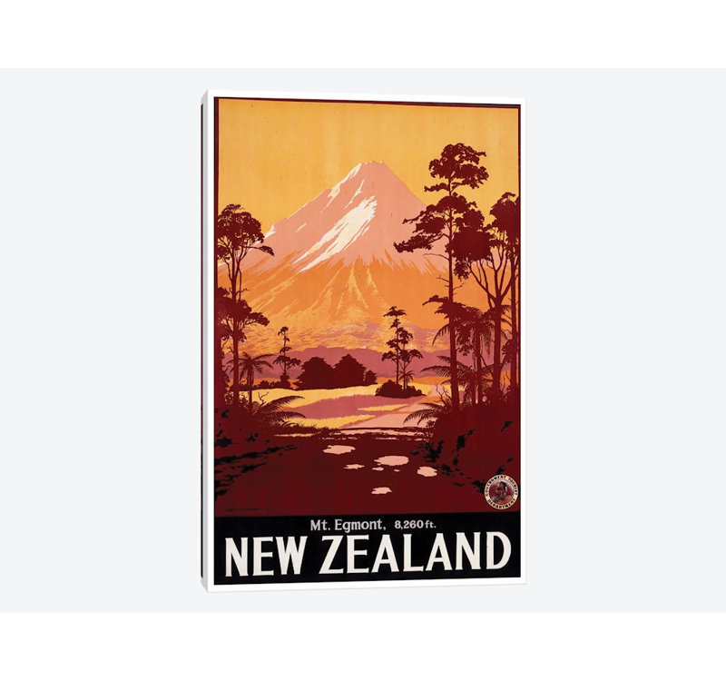 Publicité Vintage ' Mont Egmont, New Zealand' sur toile, 12" H x 8" L x 0.75" D