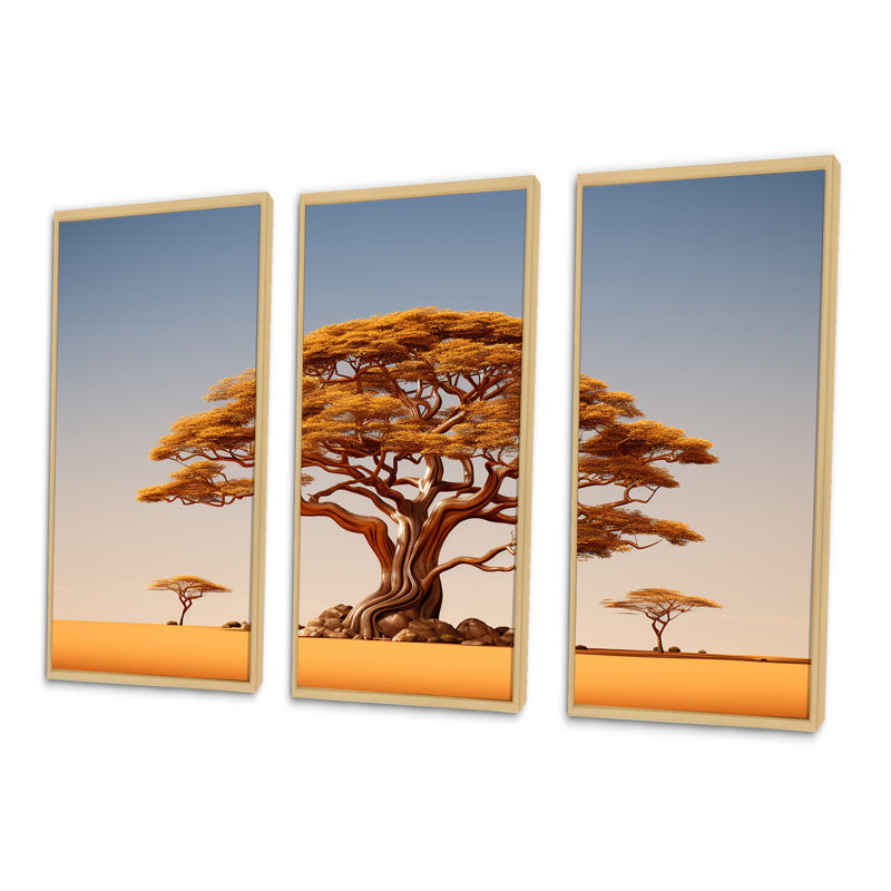 Arbre africain, arbre IV - ensemble d'art mural sur toile, arbre africain, Cadre naturel flottant, H 32 po x l 48 po x P 1 po