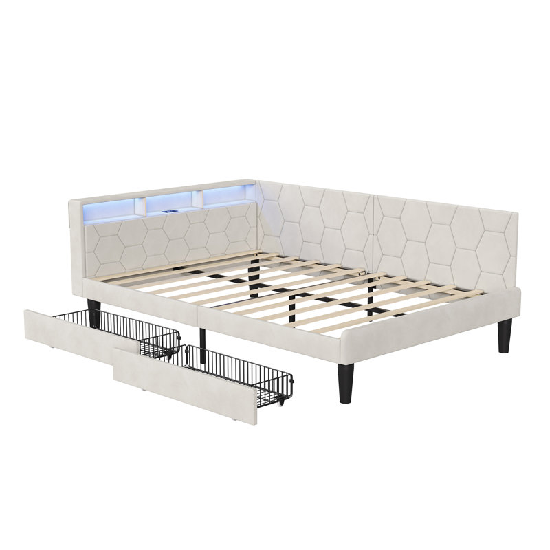 Upholstered Daybed, European Double (140 x 200 cm), Beige