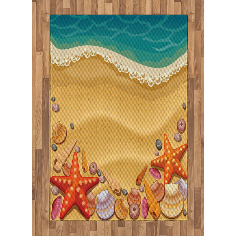 Seashells Beach High Density Long Fiber Poly Threads Decorative Area Rug Carpet, Rectangle 4' x 5'8"
