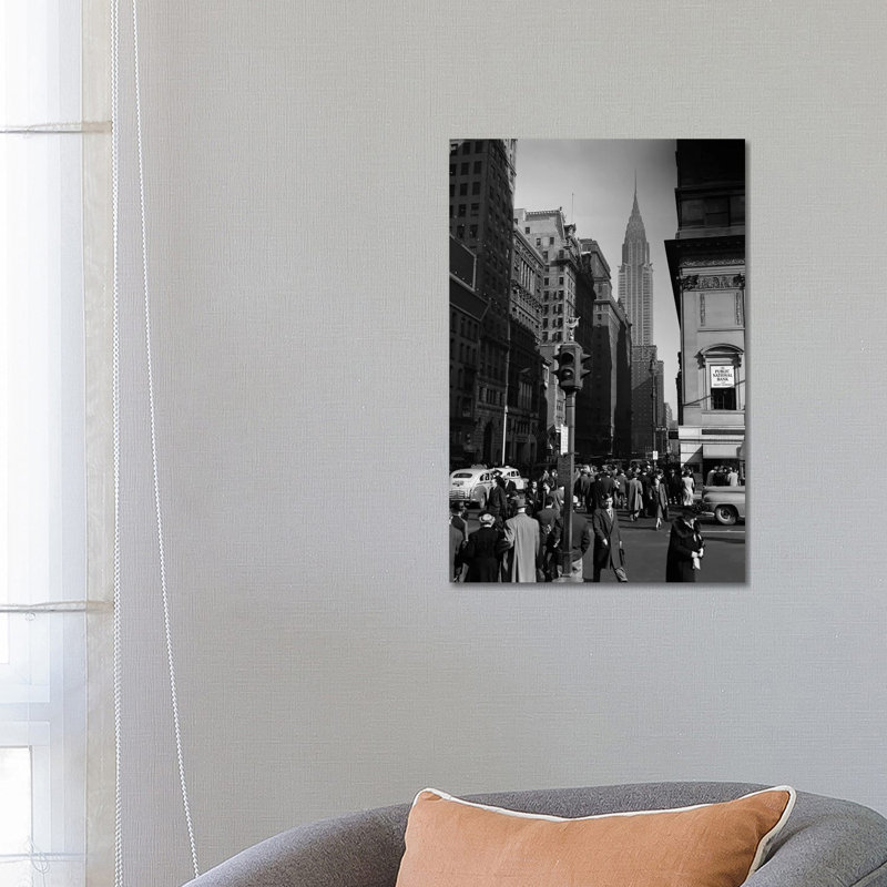 1940s Anonymous Pedestrian Crowd Taxis Crossing Intersection 42nd Street - Wrapped Canvas Print