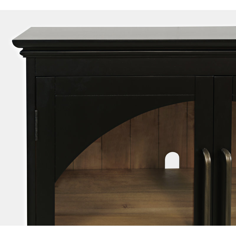 Sherree 96" Gothic Arch Transitional Sideboard Storage Cabinet with Glass Doors, Black