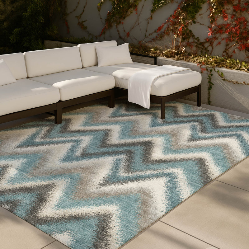 Machine Washable Indoor/Outdoor Chantille ACN2596 Geometric Rug, Teal, 8' x 10'