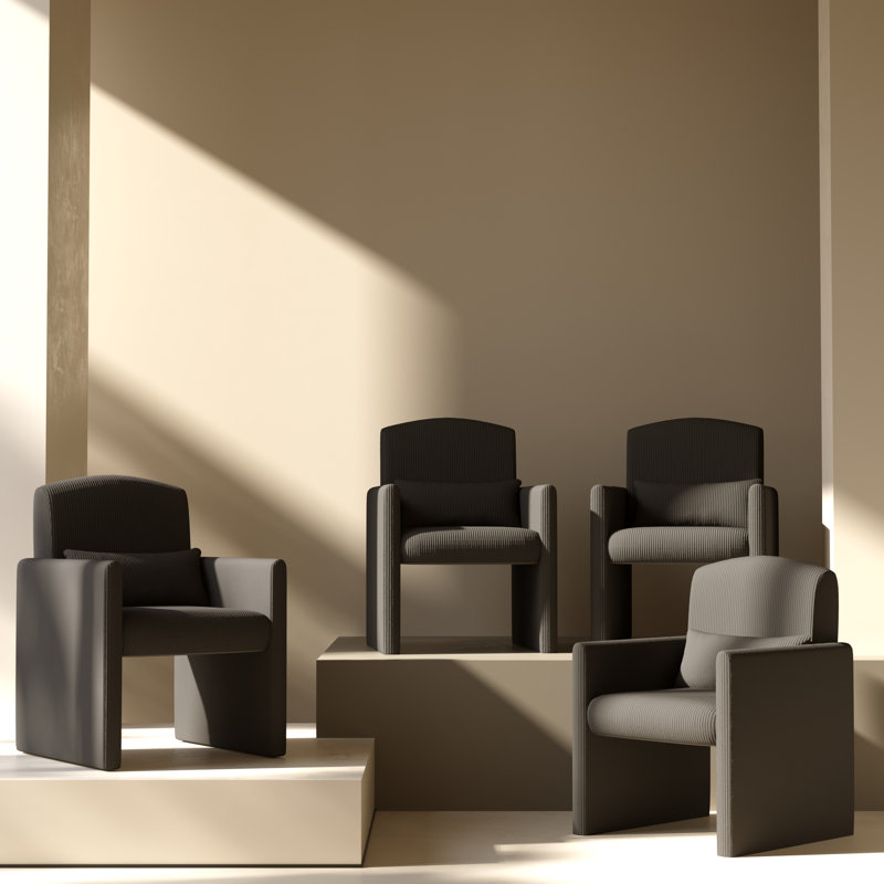  Upholstered Chair in Corduroy with Decorative Cushion, 4, Noir, noir, noir, noir