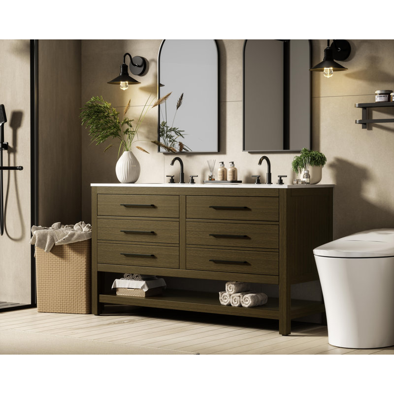 Meuble-lavabo double 60 po_Moderne_VF60560, Brun châtaigne