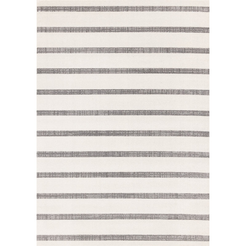 Tapis gris / blanc en polypropylène tissé à la machine Wum, Rectangle 7 pi 10 po x 10 pi 6 po, Gris / Blanc