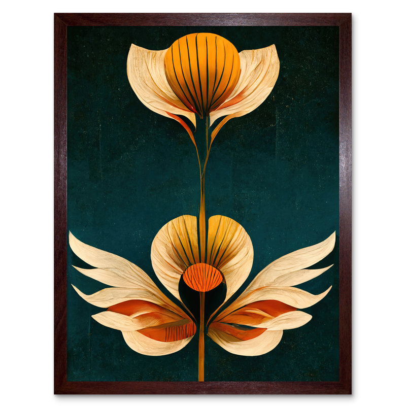 Bold Art Deco Abstract Tulips - Print, Brown Framed Paper, 43cm H x 33cm W x 2cm D