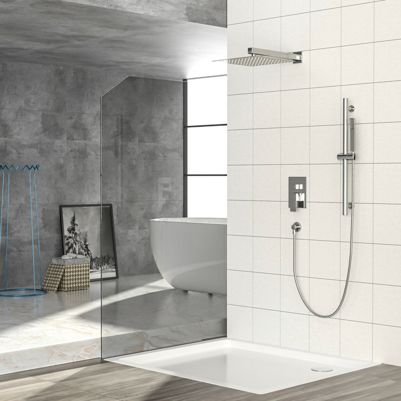 12 Inch Square Shower In Brushed Nickel - Adjustable Slide Bar, -Balanced Valve & Handheld Component With Head Ingredient