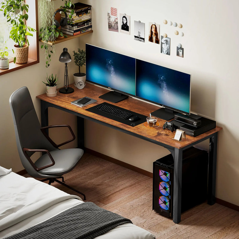 Bureau d'ordinateur 70,9 ", bureau avec pieds en métal, Brun rustique