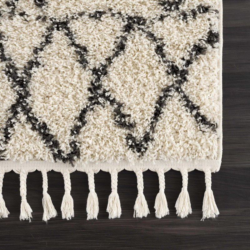 Tapis à poils longs noir et beige Adeesa, Rectangle 6 pi 7 po x 9 pi