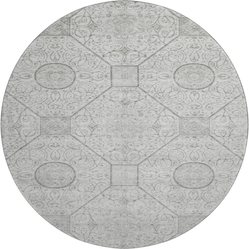 Premium Machine Washable Bucz AMF1748 Geometric Rug, Round 8'