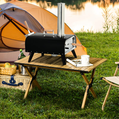 12" Rotating Stone Portable Pizza Oven, Foldable Legs, Stainless Steel, Bake Tasty Pizzas In Great Outdoors Oven With Stone, Make Your Outdoor Adventures More Delicious