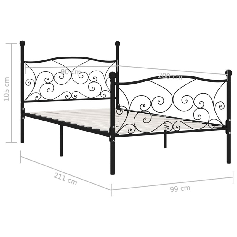 Andreas Solid Wood Bed, black, 90 x 200 cm