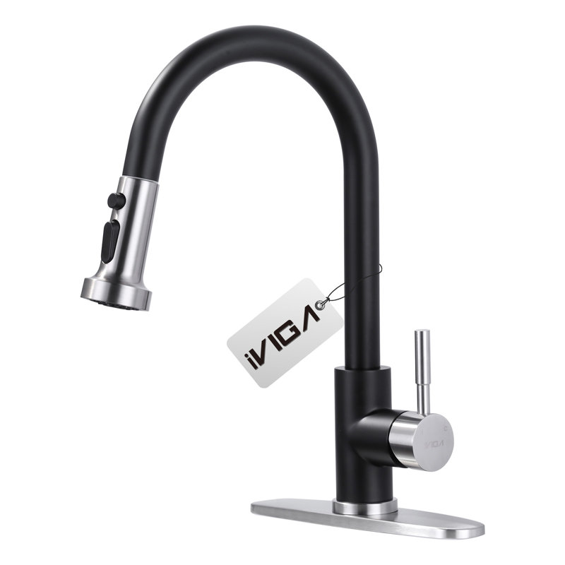 Brushed Nickel and Matte Black Pull Down Kitchen Faucet