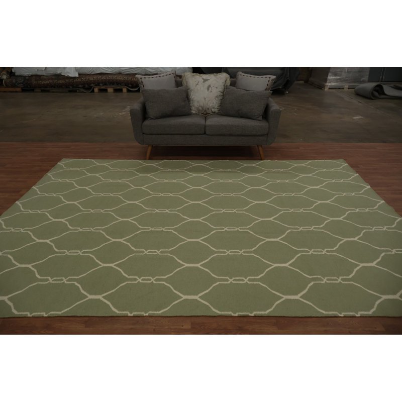 Élégant tapis kilim vert 8 x 11 pour les espaces de vie