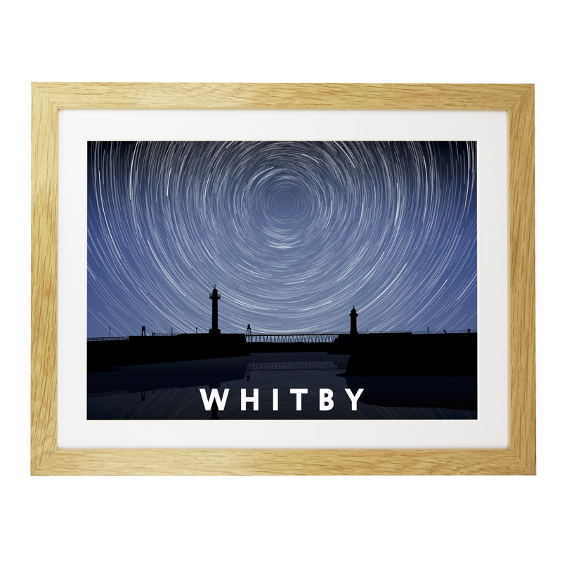 Whitby Night Timelapse 1 Piece Wall Art, 44 cm H x 54 cm W x 2.2 cm D, Oak Wood Frame