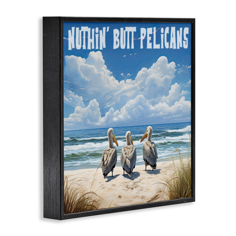 «Nuthin 'Bout Pelicans», estampe numérique par Jim Baldwin, Giclée encadrée noir minuit, H 12 po x l 12 po