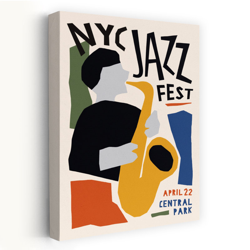 Jazz, joueur de saxophone abstrait, ville moderne minimaliste, impression d'art mural, H 18 po x l 12 po