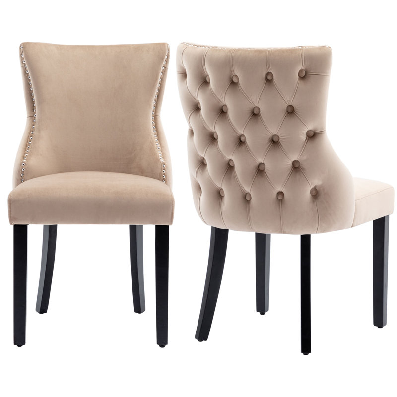 Seaham 37cm H Velvet Upholstered Side Chair, Black,  Beige