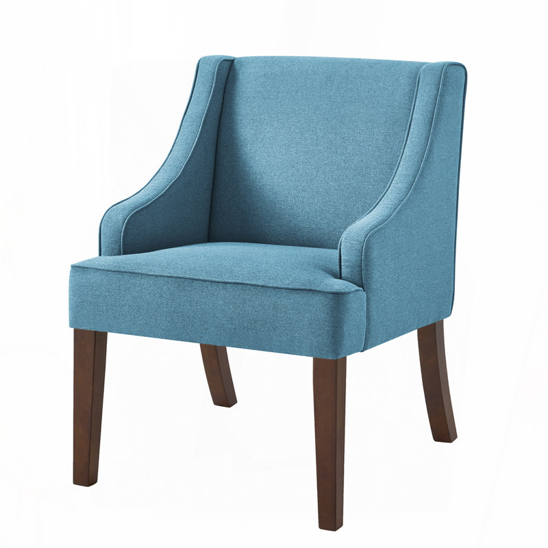 Chaise d'appoint moderne, fauteuil rembourré avec pieds en bois massif, Bleu clair, Lin