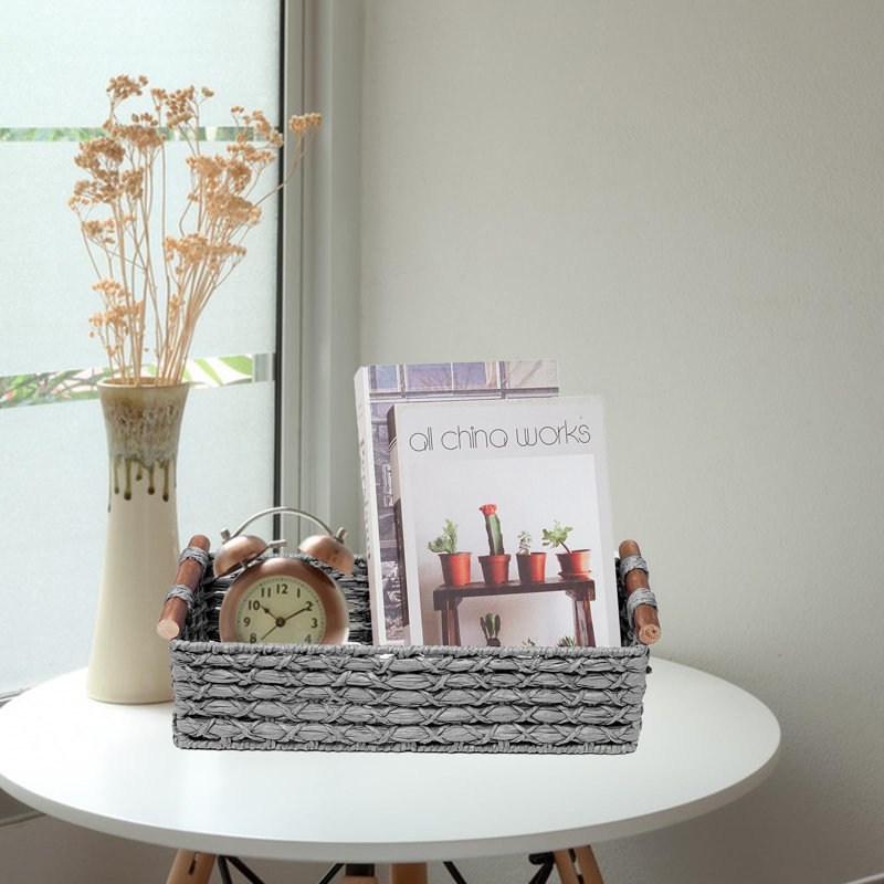 Small Storage Basket Wicker Baskets For Organizing With Handle Decorative Storage Bin For Countertop Toilet Paper Basket For Toilet Tank Top Small Baskets,(Light Grey1 Pcs)