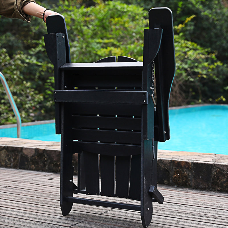 Outdoor Folding Adirondack Chair with Dual Cup Holders - HDPE All-Weather  Chairs, Wood-Like Patio Chair for Backyard, Camping, Garden, Pool & Fire Pit, Lake blue