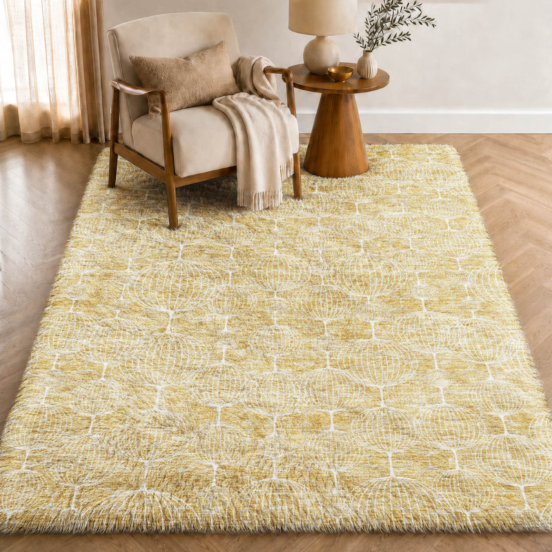 Tapis géométrique Dream Shag ADS732 lavable à la machine de qualité supérieure, Gold, 3 pi x 5 pi
