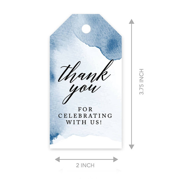 Koyal Wholesale Thank You for Celebrating with US Favor Tags Navy Blue Watercolor Cardstock Gift Tags with Bakers 100-pk, White