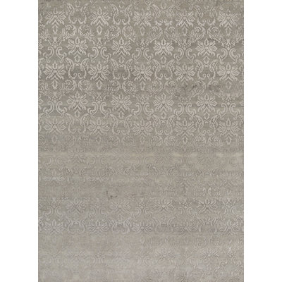 Wool Damask Area Rug in Gray