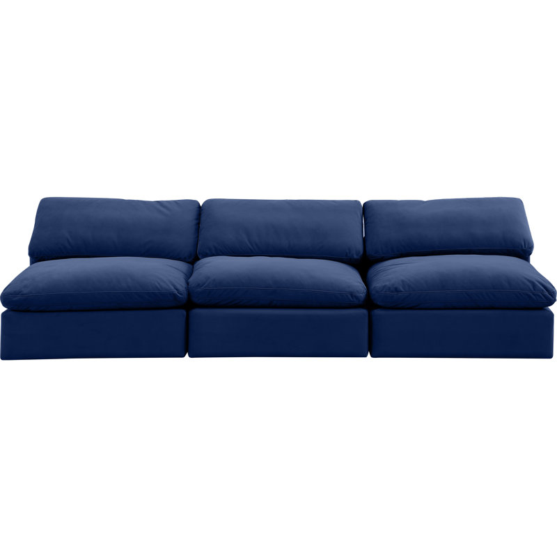 Canapé modulaire à accoudoirs carrés en velours 120 po Hiroshi, Velours bleu marine