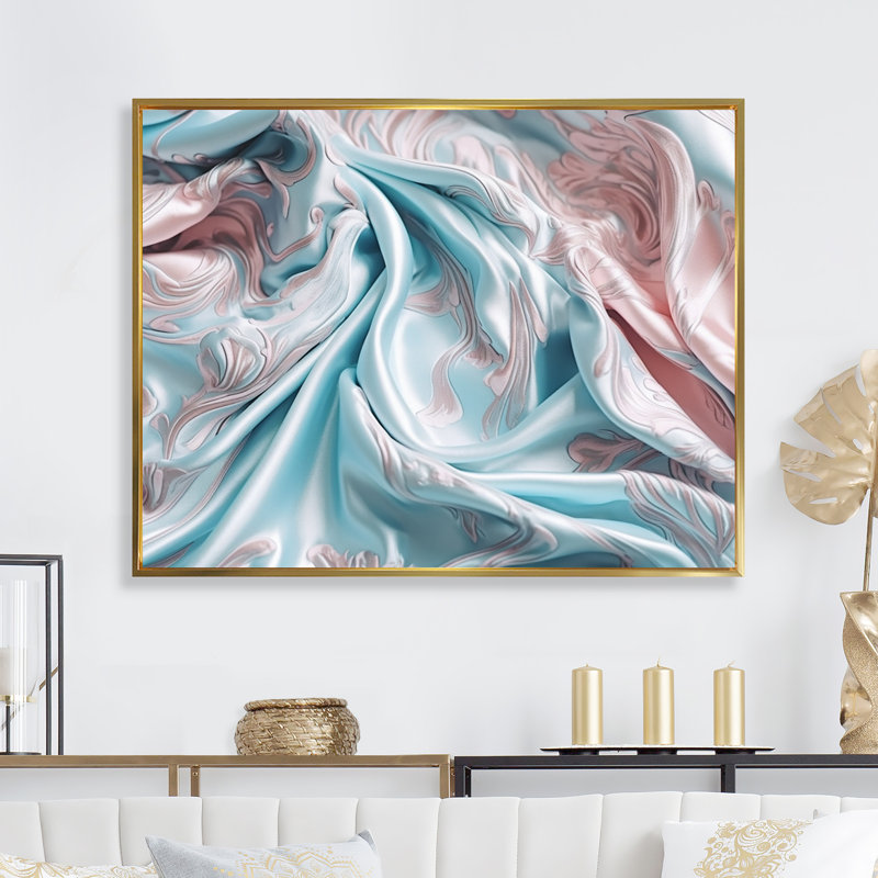 Rose bleu, couleurs dansantes IV, H 12 po x l 20 po x P 1 po, Toile avec cadre flottant or