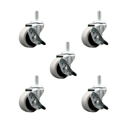 2 Inch Thermoplastic Wheel 5/16 Threaded Stem Caster Set with Brakes Set of 5