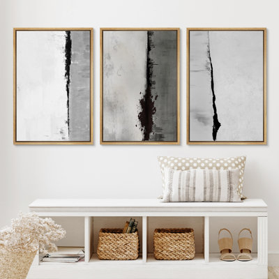 Minimal Landscape Pastel Black And White Gray Neutral Pictures Framed Canvas 3 Pieces Print Wall Art