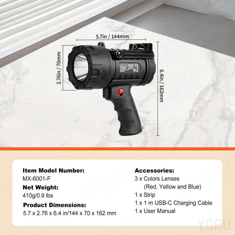 Usb Super Bright Rechargeable Spotlight Flashlight 200,000lm Searchlight